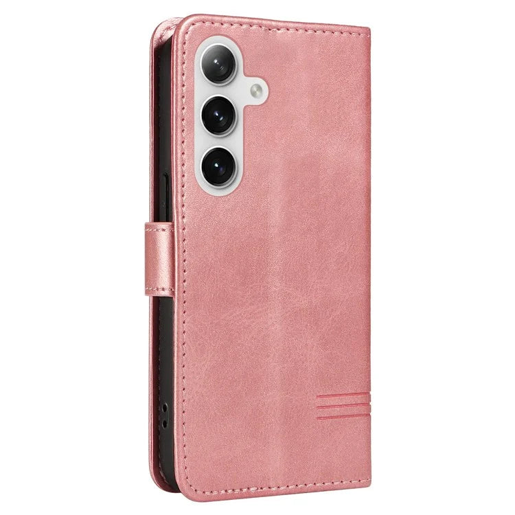 For Samsung Galaxy S24+ Leather Case Wallet Phone Cover T-Shaped Lines