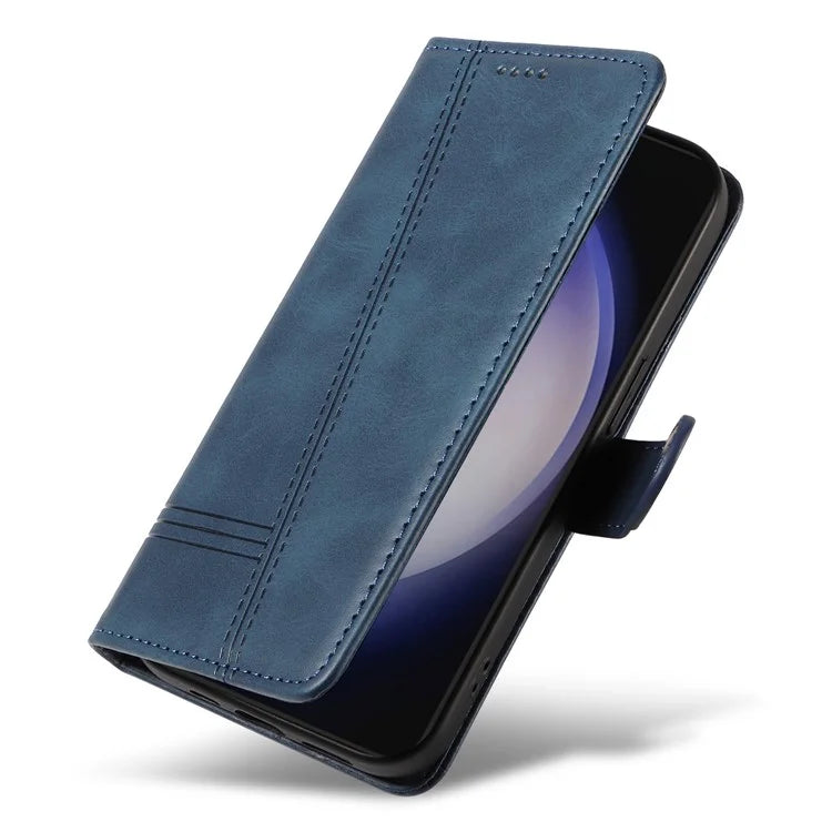 For Samsung Galaxy S24+ Leather Case Wallet Phone Cover T-Shaped Lines