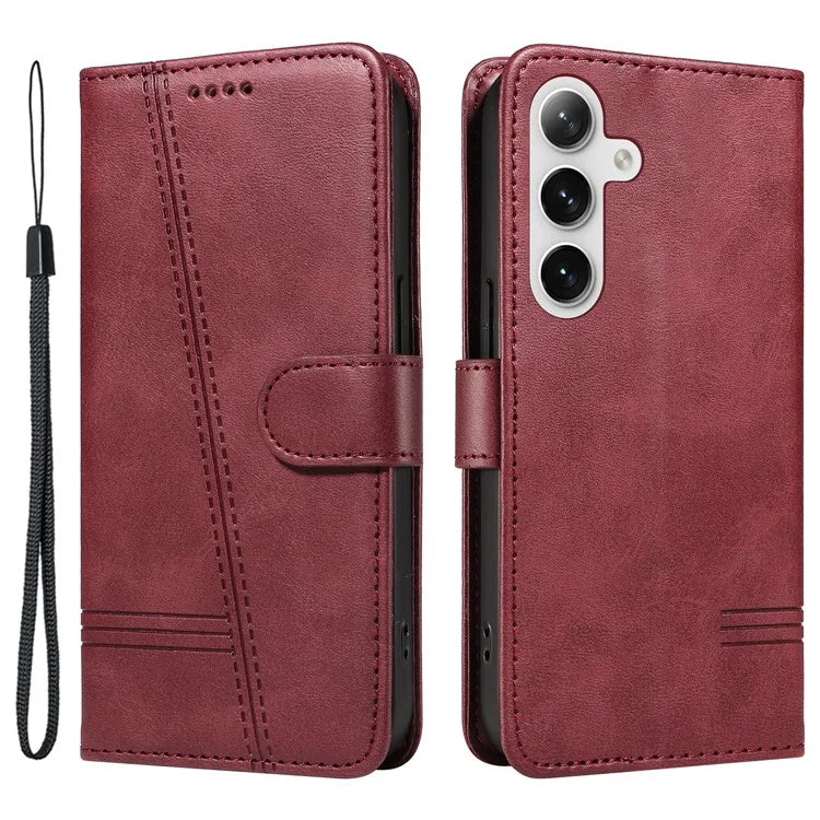 For Samsung Galaxy S24+ Leather Case Wallet Phone Cover T-Shaped Lines