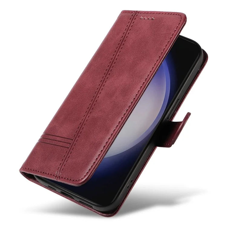 For Samsung Galaxy S24 Case T-Shaped Lines Wallet Stand Leather Phone Cover