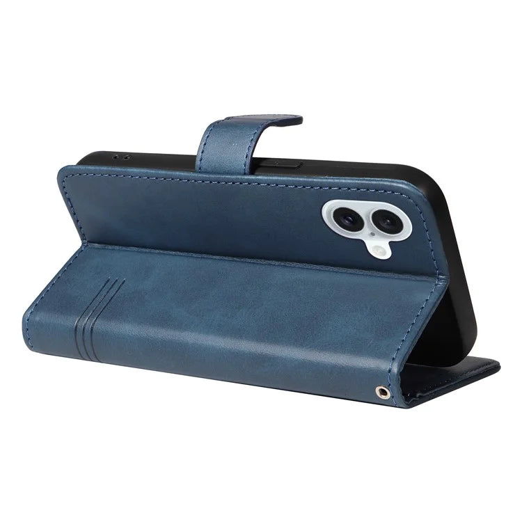 For iPhone 16 Plus Leather Case T-Shaped Lines Flip Phone Cover