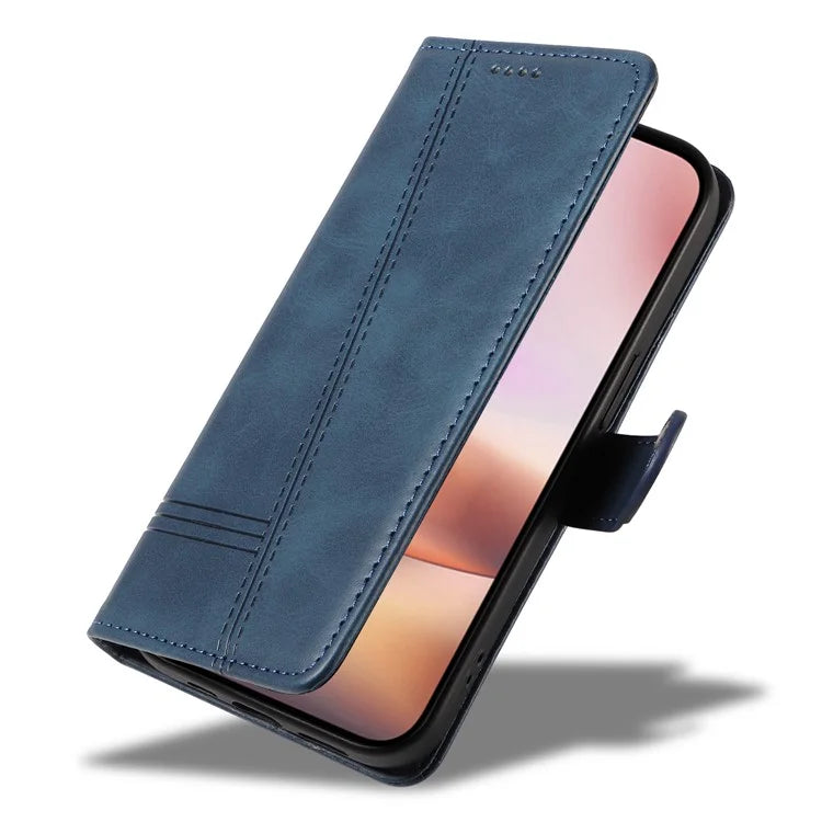 For iPhone 16 Plus Leather Case T-Shaped Lines Flip Phone Cover