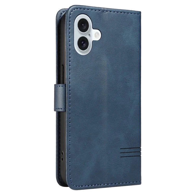 For iPhone 16 Plus Leather Case T-Shaped Lines Flip Phone Cover