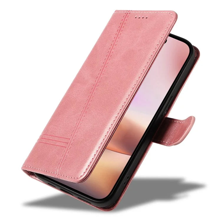 For iPhone 16 Plus Leather Case T-Shaped Lines Flip Phone Cover