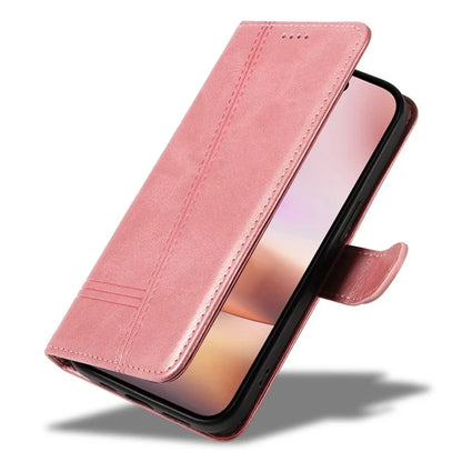 For iPhone 16 Plus Leather Case T-Shaped Lines Flip Phone Cover
