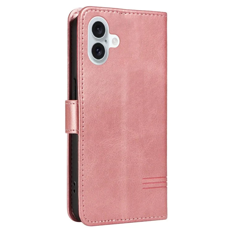 For iPhone 16 Plus Leather Case T-Shaped Lines Flip Phone Cover