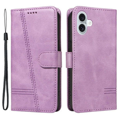 For iPhone 16 Plus Leather Case T-Shaped Lines Flip Phone Cover