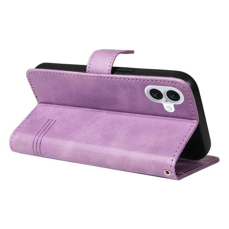 For iPhone 16 Plus Leather Case T-Shaped Lines Flip Phone Cover