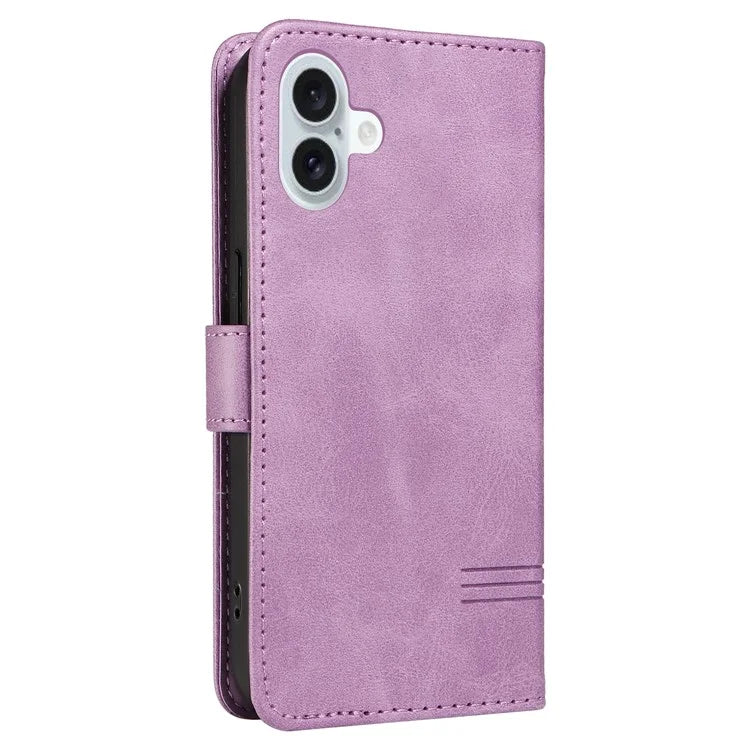 For iPhone 16 Plus Leather Case T-Shaped Lines Flip Phone Cover
