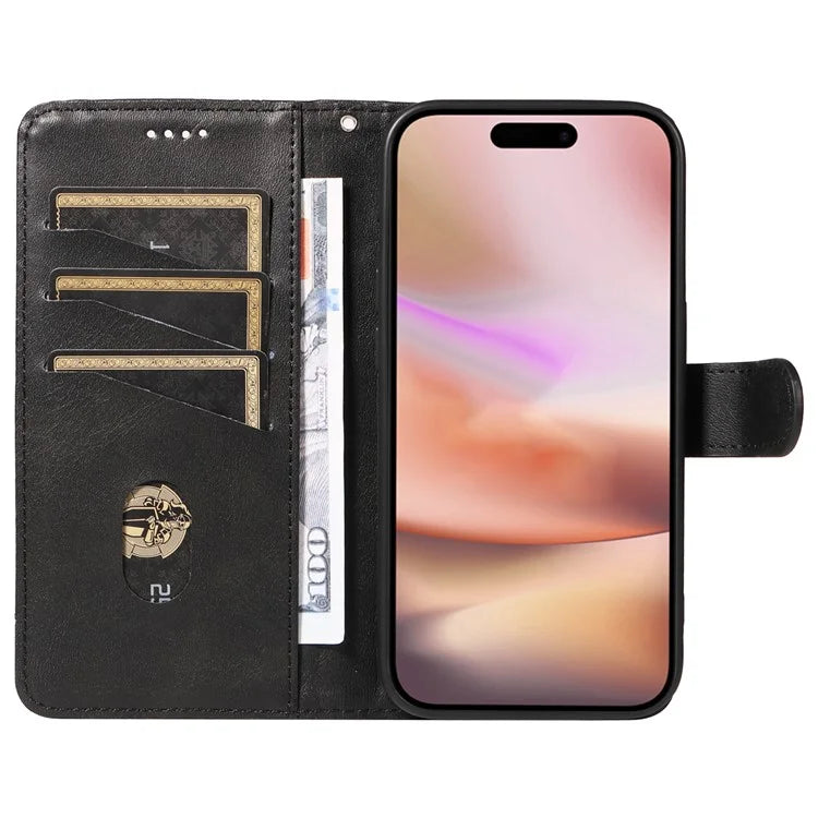 For iPhone 16 Plus Leather Case T-Shaped Lines Flip Phone Cover
