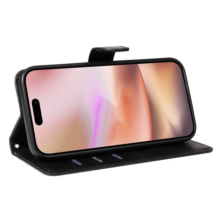 For iPhone 16 Plus Leather Case T-Shaped Lines Flip Phone Cover