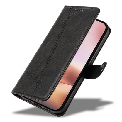 For iPhone 16 Plus Leather Case T-Shaped Lines Flip Phone Cover