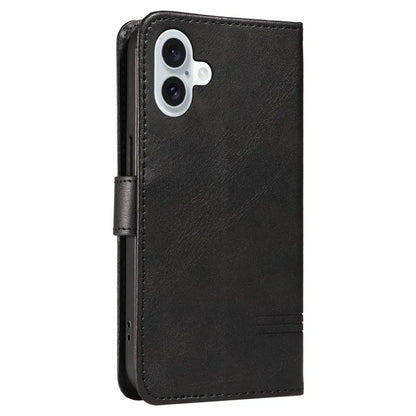 For iPhone 16 Plus Leather Case T-Shaped Lines Flip Phone Cover