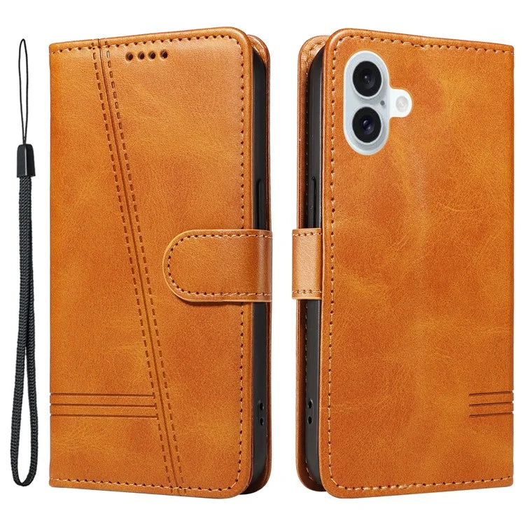 For iPhone 16 Plus Leather Case T-Shaped Lines Flip Phone Cover
