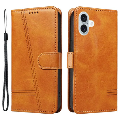 For iPhone 16 Plus Leather Case T-Shaped Lines Flip Phone Cover