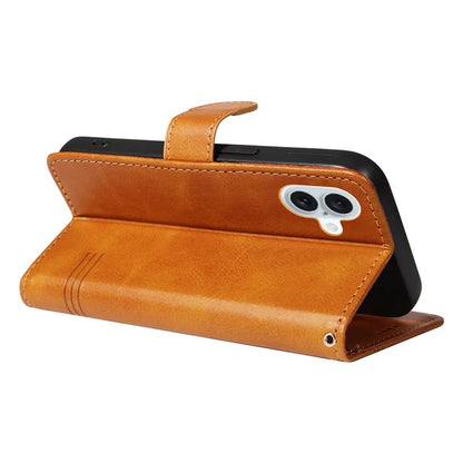 For iPhone 16 Plus Leather Case T-Shaped Lines Flip Phone Cover