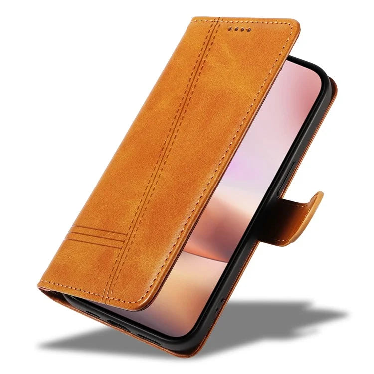 For iPhone 16 Plus Leather Case T-Shaped Lines Flip Phone Cover