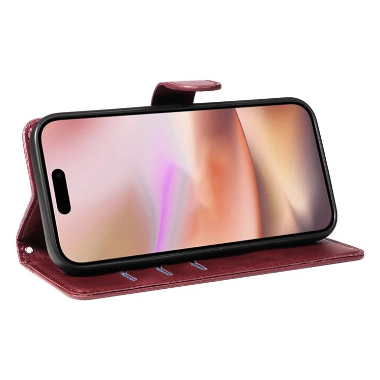 For iPhone 16 Plus Leather Case T-Shaped Lines Flip Phone Cover