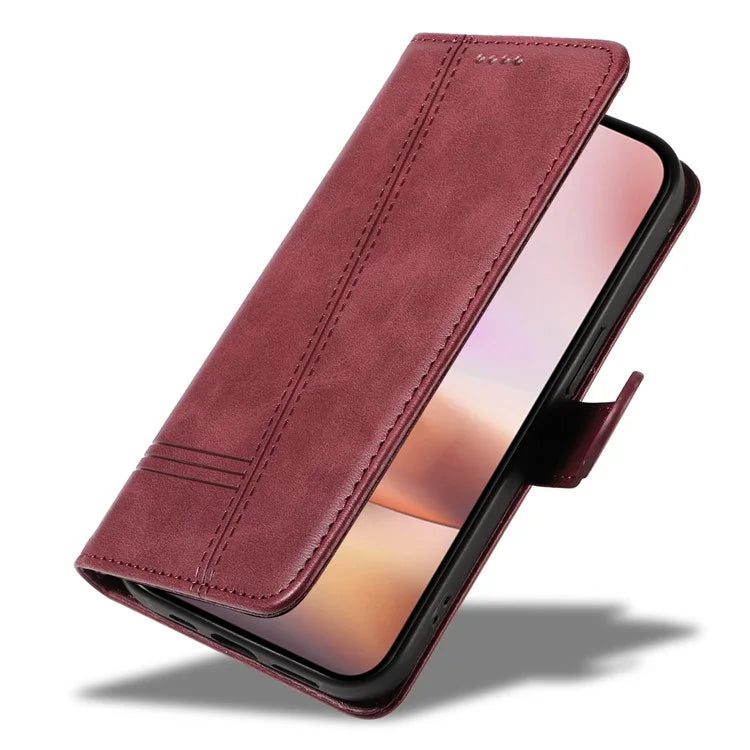 For iPhone 16 Plus Leather Case T-Shaped Lines Flip Phone Cover