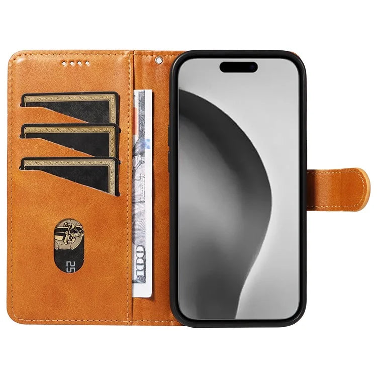For iPhone 16 Pro Case with Strap T-Shaped Lines Imprinted Leather Phone Cover