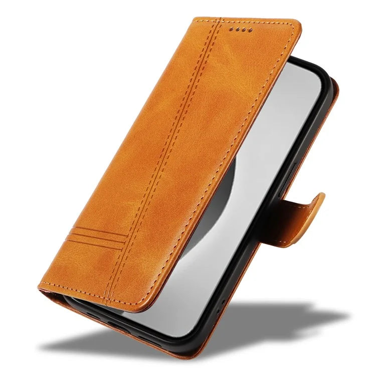 For iPhone 16 Pro Case with Strap T-Shaped Lines Imprinted Leather Phone Cover