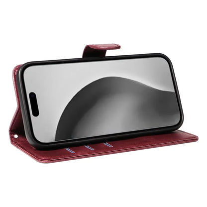 For iPhone 16 Pro Case with Strap T-Shaped Lines Imprinted Leather Phone Cover