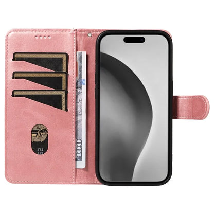 For iPhone 16 Pro Case with Strap T-Shaped Lines Imprinted Leather Phone Cover