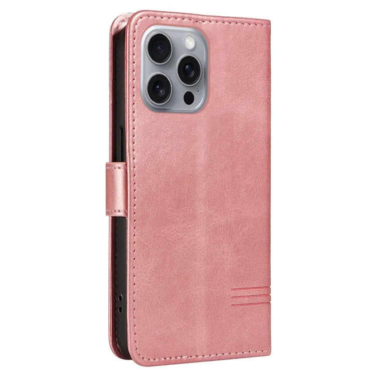 For iPhone 16 Pro Case with Strap T-Shaped Lines Imprinted Leather Phone Cover