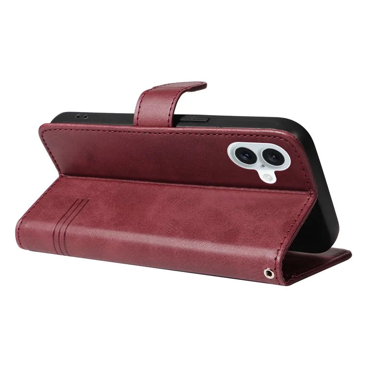 For iPhone 16 Case Wallet PU Leather Folio Flip Phone Cover T-Shaped Lines