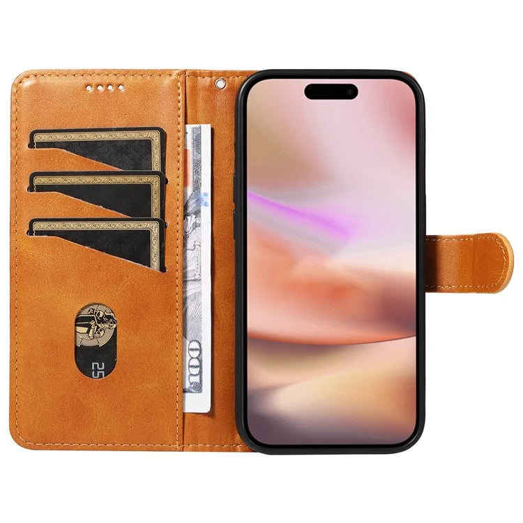For iPhone 16 Case Wallet PU Leather Folio Flip Phone Cover T-Shaped Lines