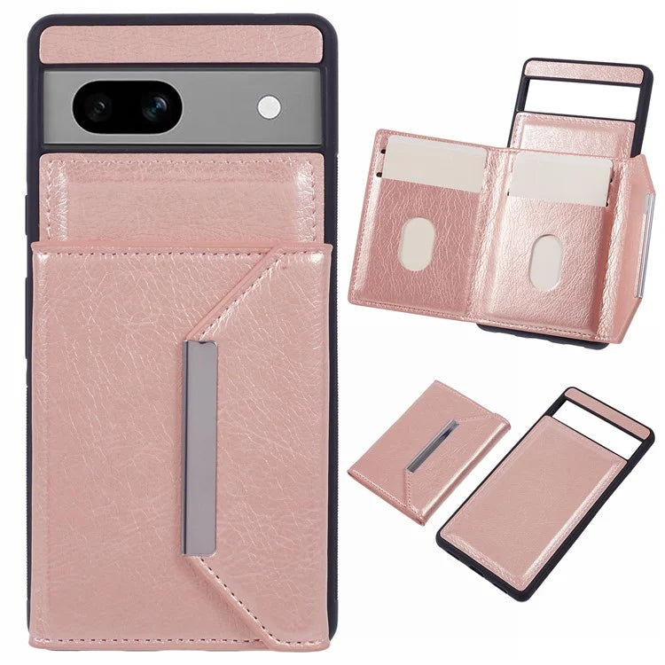 For Google Pixel 7a Case Card Bag Kickstand TPU+PU Phone Cover