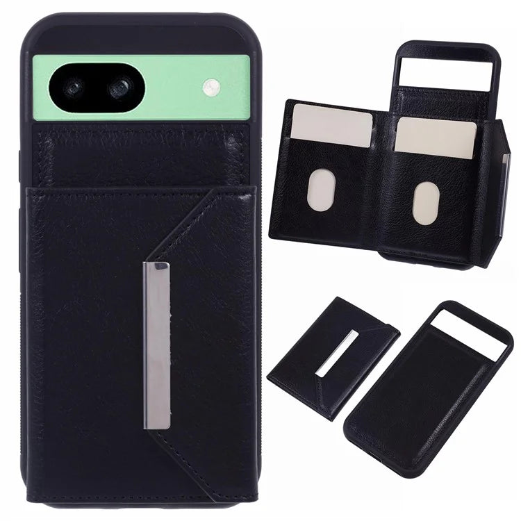 For Google Pixel 8a Case Card Bag Kickstand TPU+PU Phone Cover