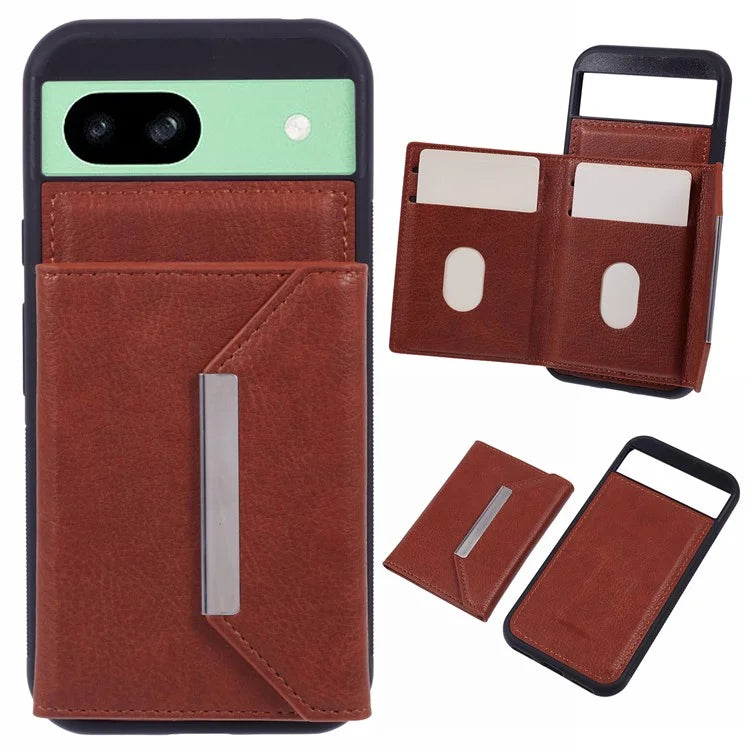 For Google Pixel 8a Case Card Bag Kickstand TPU+PU Phone Cover