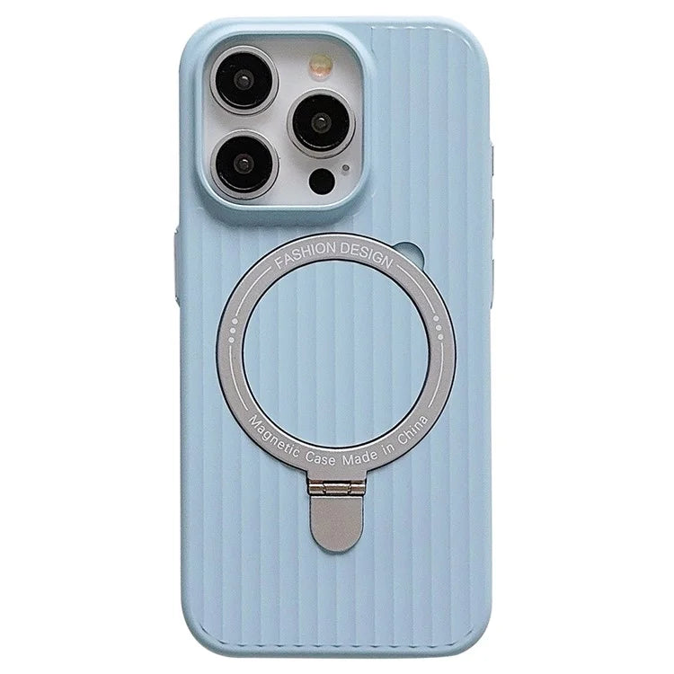For iPhone 13 Pro Max Case Corrugated Texture Magnetic Ring Kickstand PC Phone Cover