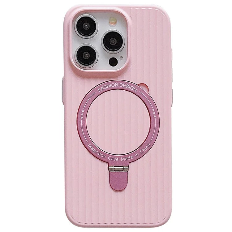For iPhone 13 Pro Max Case Corrugated Texture Magnetic Ring Kickstand PC Phone Cover