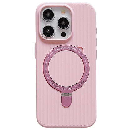 For iPhone 13 Pro Max Case Corrugated Texture Magnetic Ring Kickstand PC Phone Cover