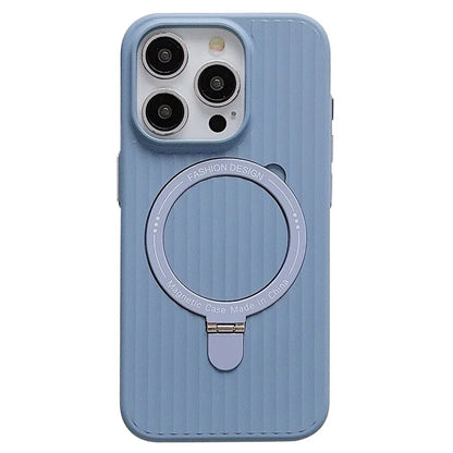 For iPhone 13 Pro Max Case Corrugated Texture Magnetic Ring Kickstand PC Phone Cover