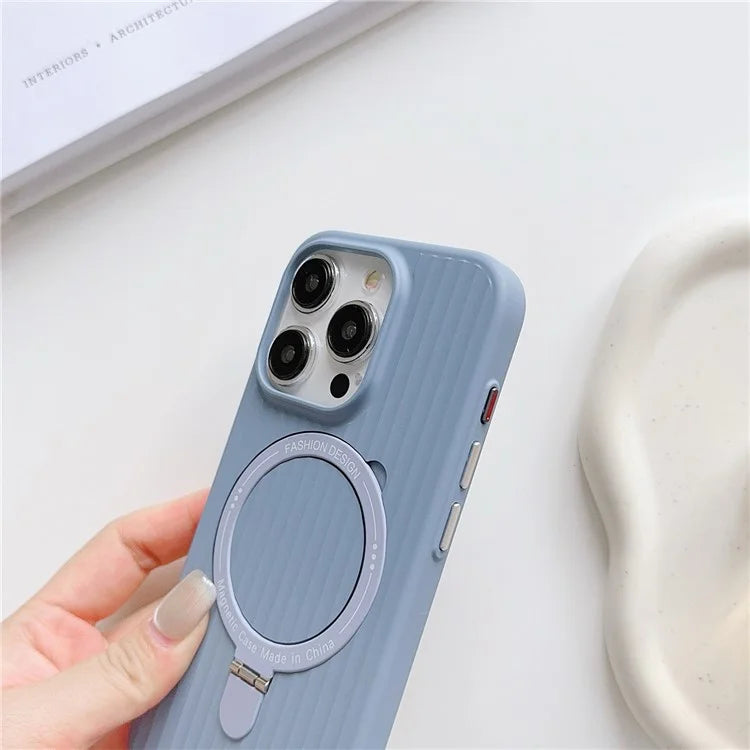 For iPhone 13 Pro Max Case Corrugated Texture Magnetic Ring Kickstand PC Phone Cover