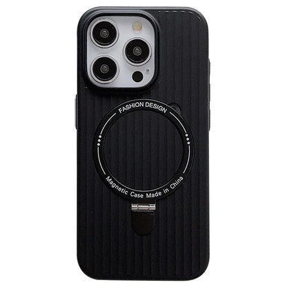 For iPhone 13 Pro Max Case Corrugated Texture Magnetic Ring Kickstand PC Phone Cover