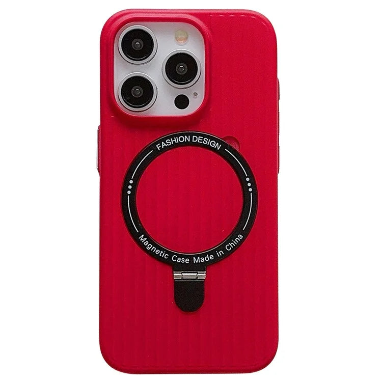 For iPhone 13 Pro Max Case Corrugated Texture Magnetic Ring Kickstand PC Phone Cover