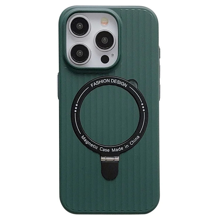 For iPhone 13 Pro Max Case Corrugated Texture Magnetic Ring Kickstand PC Phone Cover