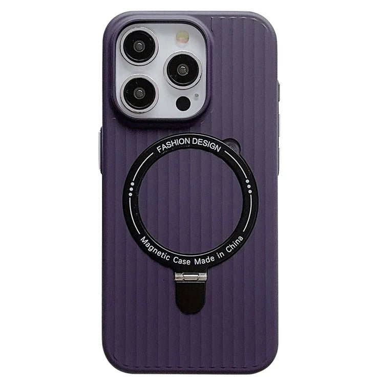 For iPhone 13 Pro Max Case Corrugated Texture Magnetic Ring Kickstand PC Phone Cover