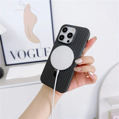 For iPhone 13 Pro Max Case Corrugated Texture Magnetic Ring Kickstand PC Phone Cover