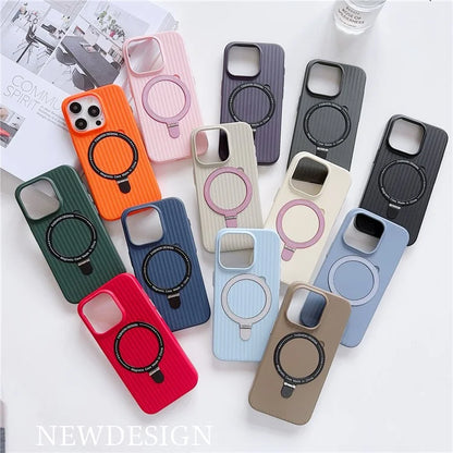 For iPhone 13 Pro Max Case Corrugated Texture Magnetic Ring Kickstand PC Phone Cover