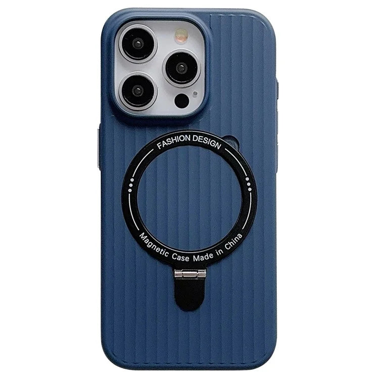 For iPhone 13 Pro Max Case Corrugated Texture Magnetic Ring Kickstand PC Phone Cover