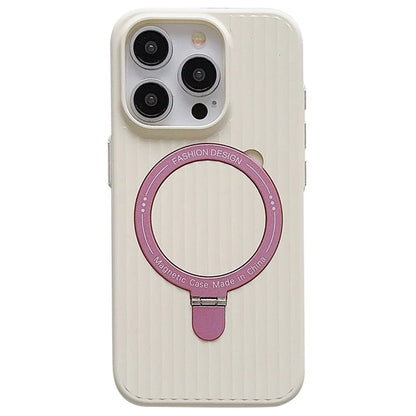 For iPhone 14 Pro Max Case Corrugated Texture Magnetic Ring Kickstand Anti-scratch PC Phone Cover