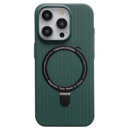 For iPhone 14 Pro Max Case Corrugated Texture Magnetic Ring Kickstand Anti-scratch PC Phone Cover