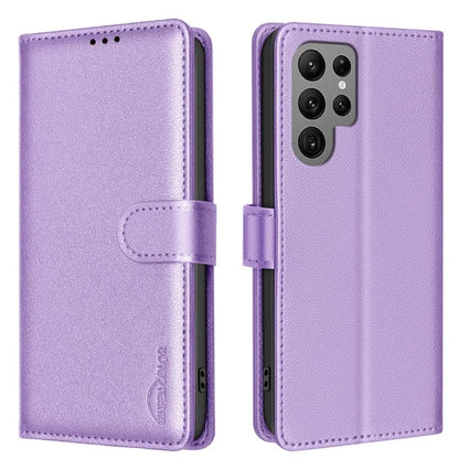 BINFEN COLOR BF32 For Samsung Galaxy S22 Ultra 5G Case Litchi Texture RFID Blocking Leather Phone Cover