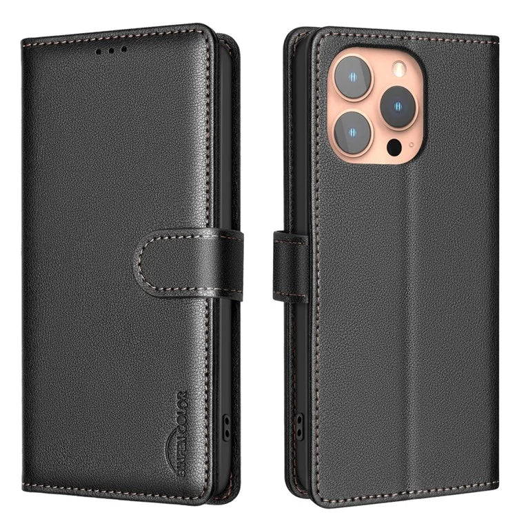 BINFEN COLOR BF32 For iPhone 13 Pro Max Case Litchi Texture RFID Blocking Leather Phone Cover