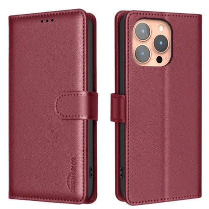 BINFEN COLOR BF32 For iPhone 13 Pro Max Case Litchi Texture RFID Blocking Leather Phone Cover